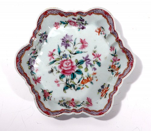 Inventory:  Chinese Export Porcelain, Chinese Export Porcelain Famille Rose Botanical Teapot Stand, 1775, $450
