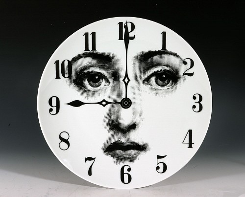 Inventory:  Piero Fornasetti, Fornasetti Themes & Variations Plate-Clock, Pattern Number 74, 1990s, $785