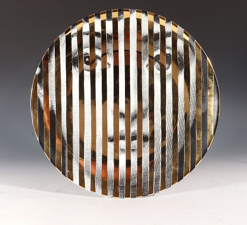Inventory:  Piero Fornasetti, Fornasetti Themes & Variations Gold Plate, Pattern Number 34, 1990s, $650