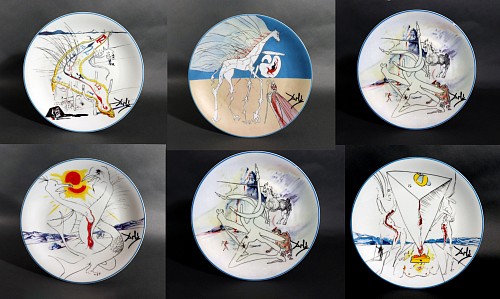 Salvador Dali Limoges Transfer-Printed Porcelain Cabinet Plates Designed by Salvador
Dali- ''Le Conquete du Cosmos '' , A Set of Six, 1970s $2,000