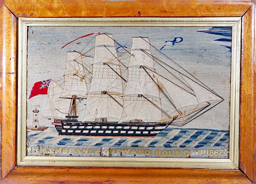 Inventory:  Sailor's Woolwork, Sailor's Woolwork of HMS Meeanee Outward Bound, Year 1862, Dated 1862, SOLD •