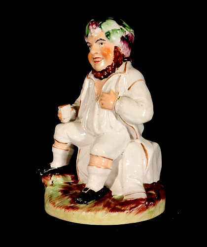 Inventory:  Staffordshire, Staffordshire Pottery Figure of Bacchus With Cup on a Wine Barrel, 1860-80, $650