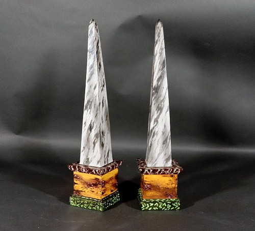 Inventory:  Pearlware, Neoclassical English Staffordshire Pearlware Faux Marble Obelisks, Wood Family, 1790-1800, $10,000