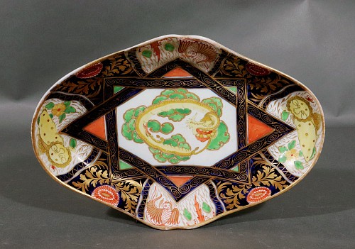 Inventory:  Coalport Factory, Regency Period Coalport Porcelain Chinoiserie Dish with Yellow Dragon & Lions, 1805-10, $1,250