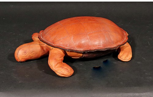 Inventory:  Mid-century Modern, Vintage Leather Small Model of a Turtle, 1960s, $1,250