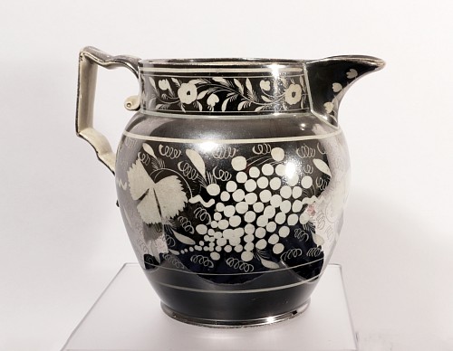 Inventory:  Pearlware, Silver Resist Lustre Pottery Jug with Vines & Leaves, 1810-20, $850