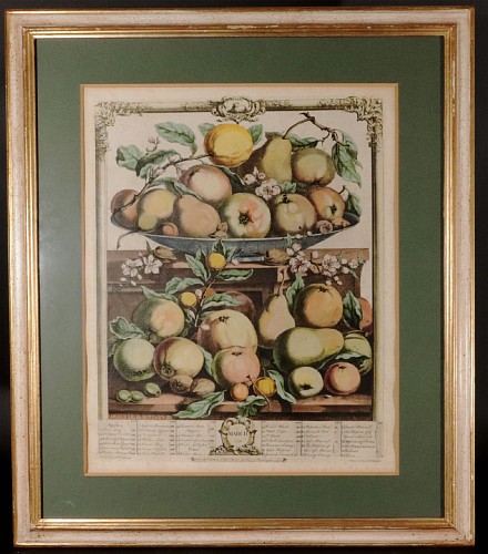 Inventory:  Antique Engravings, 18th Century Botanical Engraving, The Twelve Months of Fruit- March, Henry Fletcher for Robert Furber, Dated 1732, SOLD •