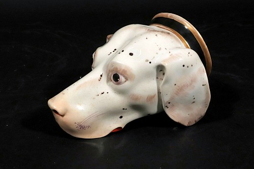 Inventory:  British Porcelain, British Porcelain Large Stirrup Cup of a Hound's Head, 1820, SOLD •