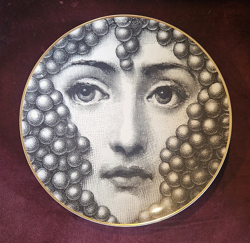 Piero Fornasetti Piero Fornasetti Rosenthal Porcelain Themes And Variations Plate, Lady Bacchus, Motiv Number 25, 1980s $795