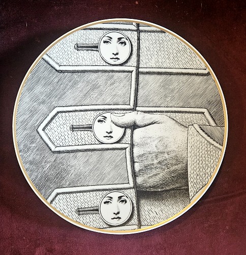 Inventory:  Piero Fornasetti, Rosenthal Piero Fornasetti Porcelain Plate, Themes and Variations, Buttons, Motiv 13, 1980s, $795