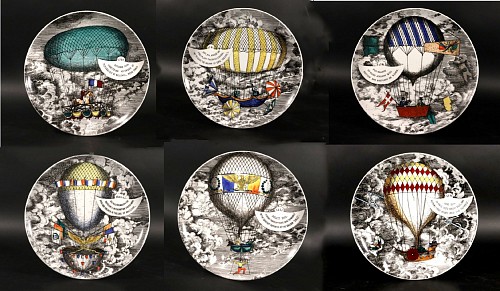Piero Fornasetti Piero Fornasetti Hot Air Balloon Plates- Mongolfiere Pattern. A Set of Six, 1970s $3,750