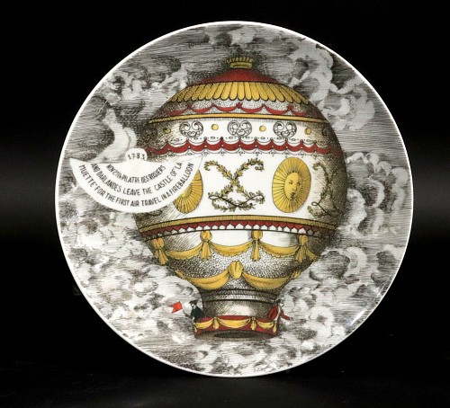 Inventory:  Piero Fornasetti, Piero Fornasetti Porcelain Hot Air Balloon Plate, Mongolfiere Pattern, Rosenthal Motiv 2, 1980, $650