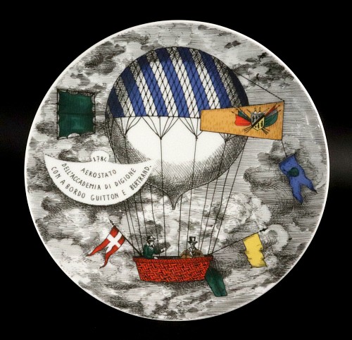 Inventory:  Piero Fornasetti, Piero Fornasetti Porcelain Hot Air Balloon Plate, Mongolfiere Pattern, Rosenthal, Motiv 1, 1980, $650