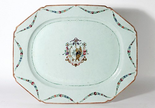 Inventory:  Chinese Export Porcelain, Chinese Export Porcelain Armorial Dish- Morgan impaling Warton Coat of Arms, 1780, $2,000