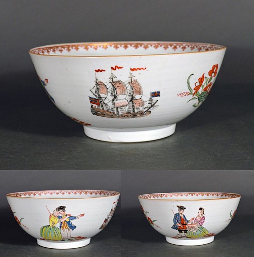 Inventory:  Chinese Export Porcelain, Chinese Export Porcelain European Decorated Sailor's Farewell and Return & An East India Company Ship Punch Bowl, Second half of 18th Century., $5,000