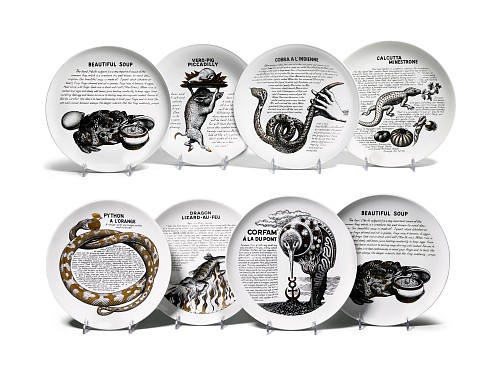 Piero Fornasetti Piero Fornasetti Set of Cook Pattern Platres- Bizarre Recipes, 1968-74 $6,500