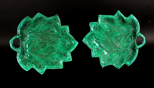 Inventory:  Creamware Pottery, English Pottery Greenware Leaf Dishes, Brameld- A Pair, 1815-42, $2,500