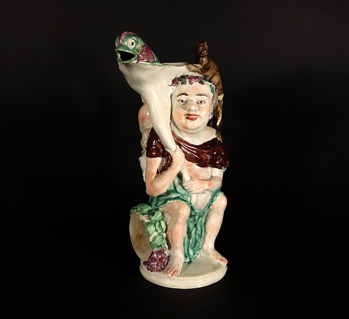Inventory:  British Pottery, English Staffordshire Pearlware Pottery Large Bacchus Jug, 1800, $1,850