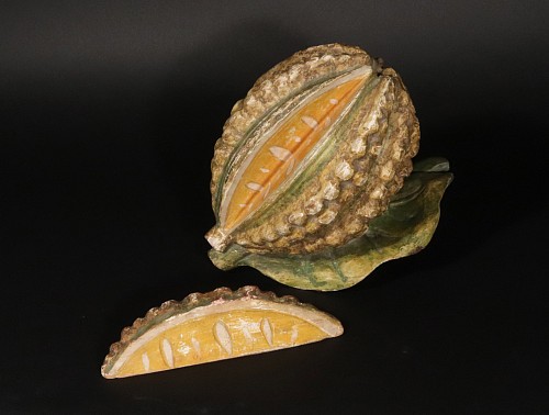 Folk Art American Folk Art Model of a Cocoa Pod and its Leaves with a separate section of Fruit, Early 20th Century $750