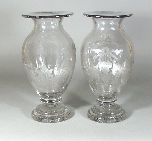 British Glass British Engraved Glass Vases- A Pair, Circa 1865-75 $750