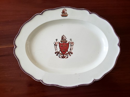 Inventory:  Creamware Pottery, Antique English Creamware Armorial Dish, Possibly Melbourne,The Coat of Arms is that of The Chief of Grant, Circa 1780, $1,500