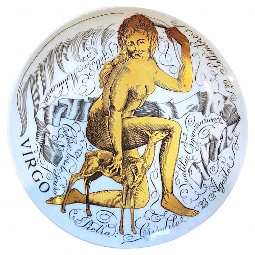 Search:  Piero Fornasetti, MCM Astrological Sign Virgo- Piero Fornasetti Porcelain Zodiac Plate, 1969, $985