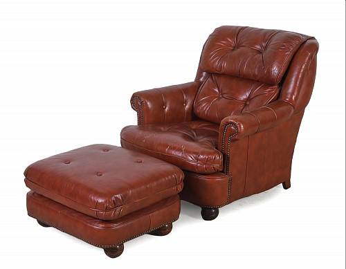 Inventory: Vintage Tobacco Brown Leather Lounge Chair and Ottoman, Classic Leather Company, late 20th Century, $1,800