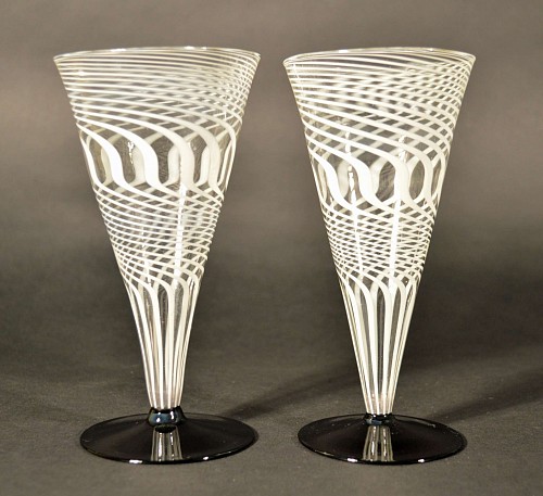 A Pair of Bimini Lauscha Glass Footed Black Tumblers, 1920-1935. SOLD •