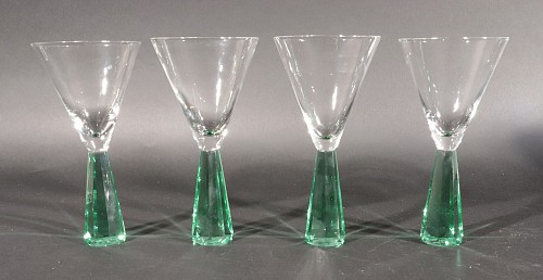 Inventory:  Vintage, Vintage Post-Modern Green Glass Martini Glasses, 1970s, $350