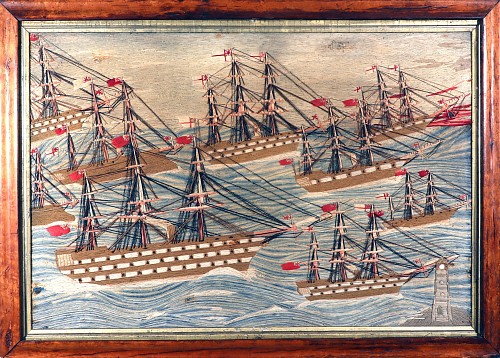 Inventory:  Sailor's Woolwork, British Sailor's Woolwork of a Fleet of Nine Royal Navy Ships, 1875, SOLD •