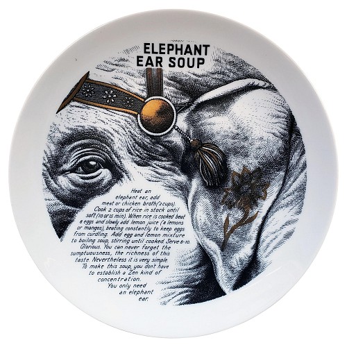 Piero Fornasetti Piero Fornasetti Fleming Joffe Porcelain Plate- Elephant Ear Soup, 1960s-Early 70s $750