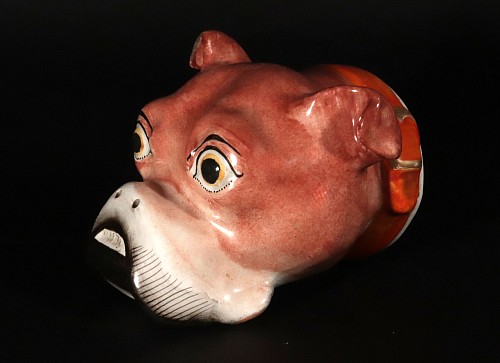 British Pottery Staffordshire Pearlware Pottery Bulldog Stirrup Cup, 1820 $4,250