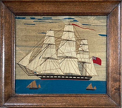 Sailor's Woolwork Sailor's Woolwork of Royal Navy Ship with Red Ensign, 1865 $5,800