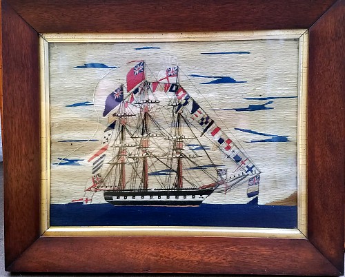 Sailor's Woolwork British Sailor's Woolwork of a Fully Dressed Ship, 1875 SOLD •