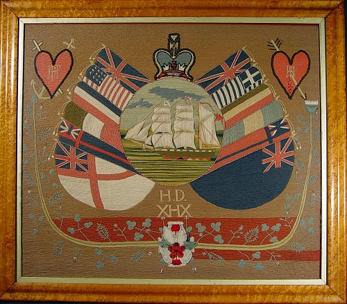 Inventory:  Sailor's Woolwork, British Flag of Nations Sailor's Woolwork (Woolie), 1880, SOLD •