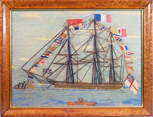 Inventory:  Sailor's Woolwork, English Sailor's Woolie of a Fully Dressed H.M.S. Tribune, 1870, SOLD •