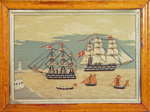 Inventory:  Sailor's Woolwork, Sailor's Woolie Picture of  Multiple Ships & Figures, 1875, SOLD •