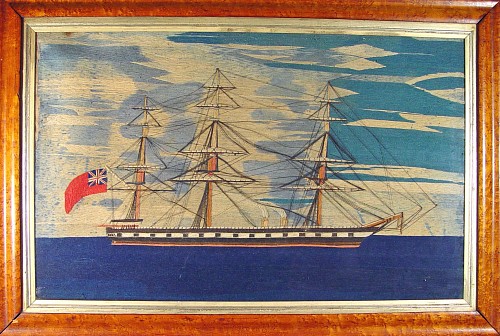 Sailor's Woolwork British Sailor's Woolwork Picture (woolie) of A Ship, 1870 SOLD •