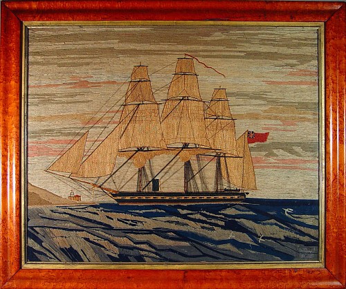 Sailor's Woolwork British Sailor's Woolwork (woolie) Picture of the Ship H.M.S. Aurora with cotton sails, 1870 SOLD •