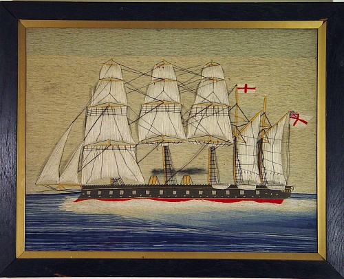 Sailor's Woolwork ABritish Sailor's Woolwork Picture of a Minatour Class Ironclad, probably H.M.S. Agincourt, 1870 SOLD •