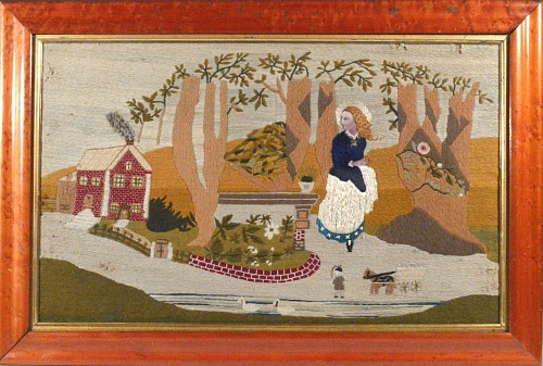 Sailor's Woolwork Sailor's Wool & Silk Landscape Picture, 1860-65 SOLD •