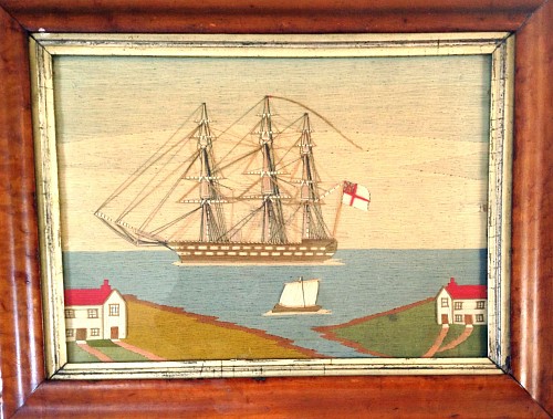 British Sailor's Woolwork of a Ship in Bay with Land, 1865 SOLD &bull;