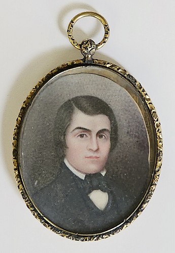 Portrait Miniature American Portrait Miniature of Young Man, Early 19th century SOLD •