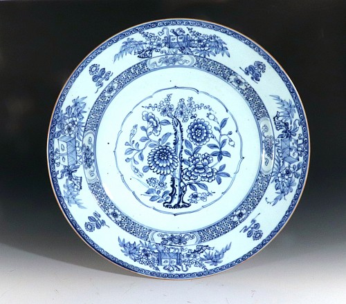 Inventory:  Chinese Export Porcelain, Chinese Export Porcelain Underglaze Blue Botanical Circular Dish, 1775, SOLD •