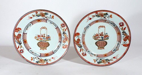 Chinese Export Porcelain Chinese Export Porcelain Famille Plates Painted with A Flower Basket- A Pair, Yongzheng (1723-1735) $1,500