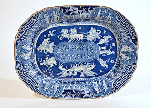 Inventory:  Herculaneum, Herculaneum Neo-classical Greek Pattern Blue Printed Dish, 1815, SOLD •