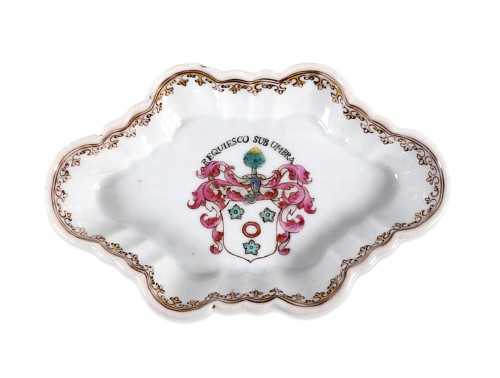 Inventory:  Chinese Export Porcelain, Chinese Export Porcelain Armorial Spoon Tray, Arms of Hamilton, 1750-60, $1,570
