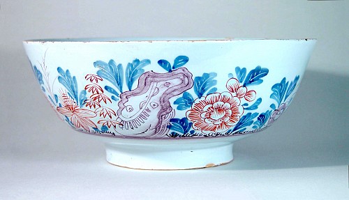 Inventory:  Bristol Delftware, 18th-century English Bristol Delftware Chinoiserie Polychrome  Bowl, Circa 1760, $950