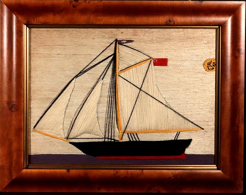 Inventory:  Sailor's Woolwork, Naive British Sailor's Woolwork of a Sloop, 1875, SOLD &bull;