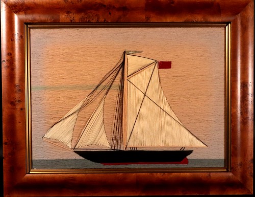 Sailor's Woolwork Naive British Sailor's Woolwork of a Sloop, 1875 SOLD &bull;